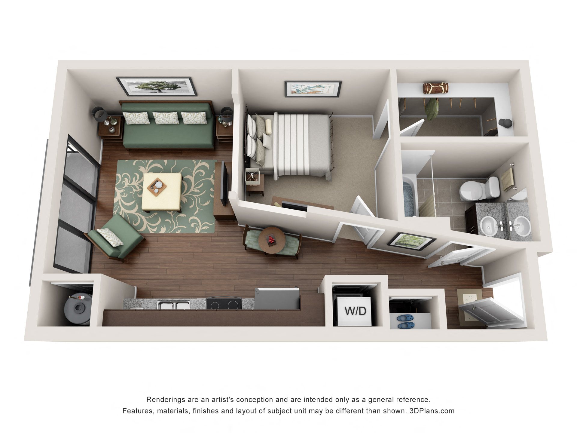 Studio 1 bathroom floor plan at 401 Oberlin, Raleigh, North Carolina